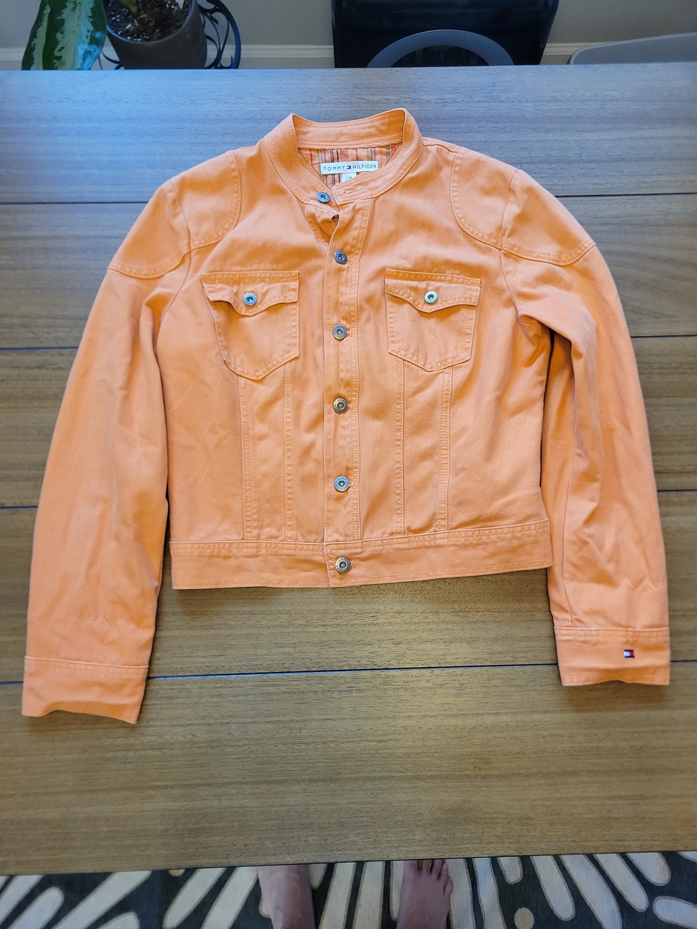 Vintage Y2K Tommy Hilfiger Vibrant Orange Denim Jacket – Size L/G